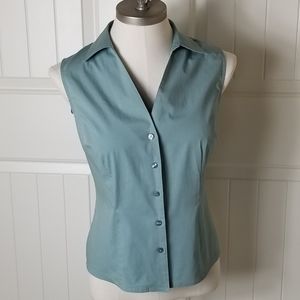 Sea Green Sleeveless Cotton Button Down Top M
